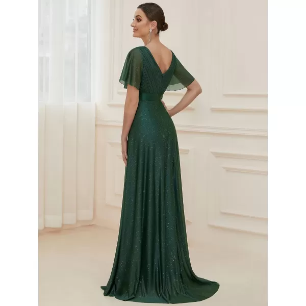 EverPretty Womens Evening Dresses V Neck Short Sleeves Aline Glitter Formal Dresses 50159Dark Green