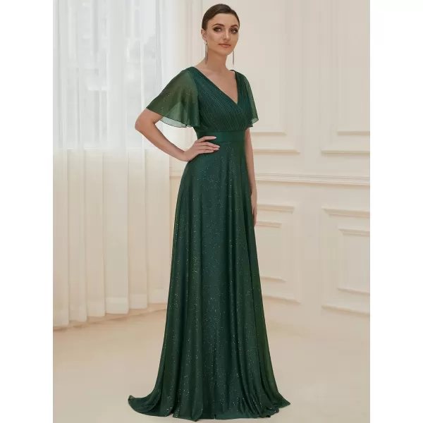 EverPretty Womens Evening Dresses V Neck Short Sleeves Aline Glitter Formal Dresses 50159Dark Green
