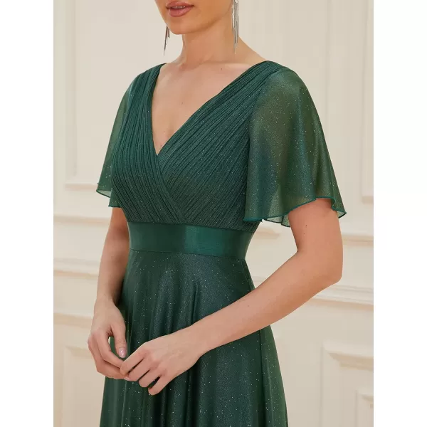EverPretty Womens Evening Dresses V Neck Short Sleeves Aline Glitter Formal Dresses 50159Dark Green