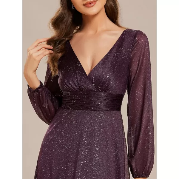 EverPretty Womens Evening Gown VNeck Front Wrap High Thigh Slit A Line Formal Dress 0739Deep Purple