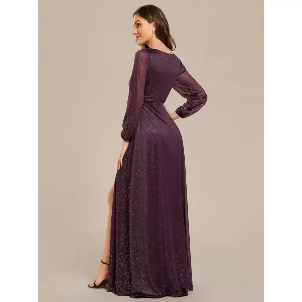 EverPretty Womens Evening Gown VNeck Front Wrap High Thigh Slit A Line Formal Dress 0739Deep Purple