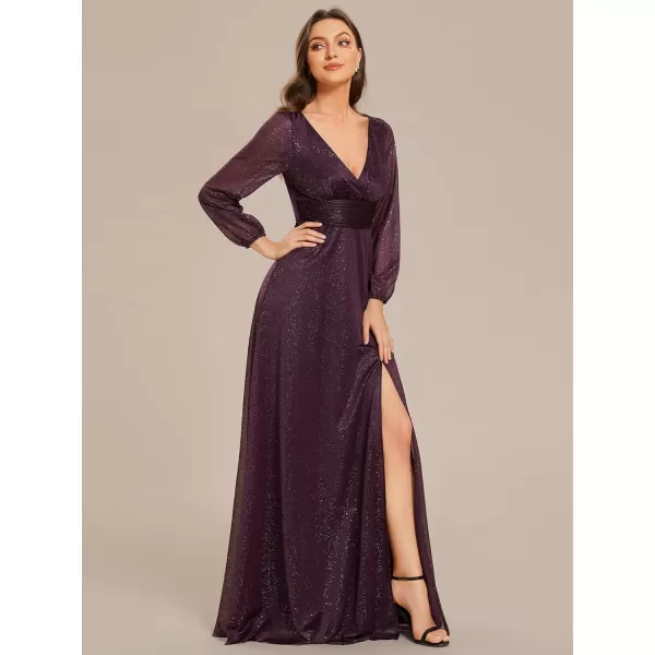 EverPretty Womens Evening Gown VNeck Front Wrap High Thigh Slit A Line Formal Dress 0739Deep Purple