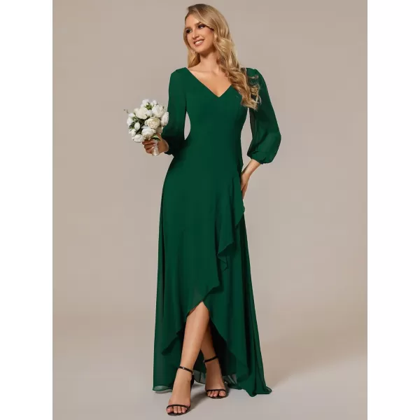 EverPretty Womens Fall A Line V Neck Long Sleeve Wedding Guest Dress 02045Dark Green