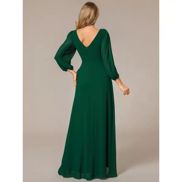 EverPretty Womens Fall A Line V Neck Long Sleeve Wedding Guest Dress 02045Dark Green