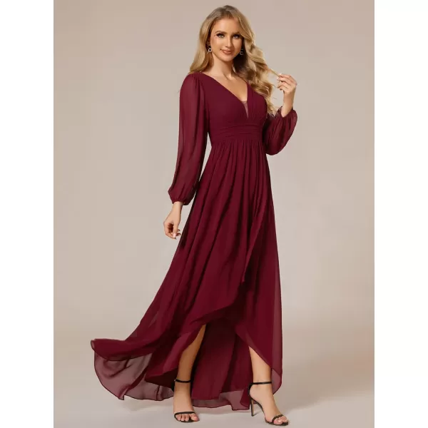 EverPretty Womens Fall Lantern Sleeve A Line High Low Bridesmaid Dresses 02043Burgundy