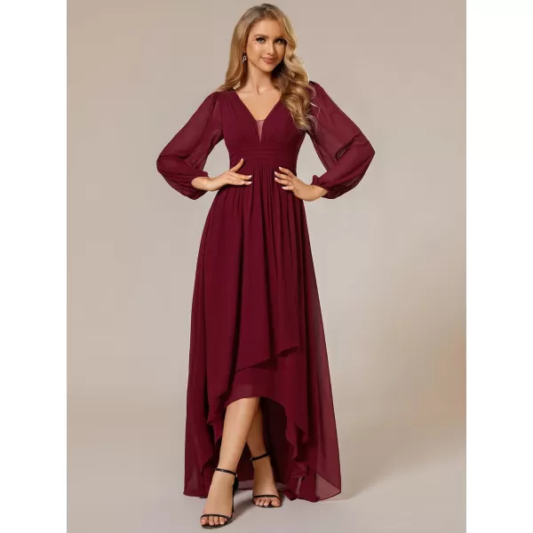 EverPretty Womens Fall Lantern Sleeve A Line High Low Bridesmaid Dresses 02043Burgundy