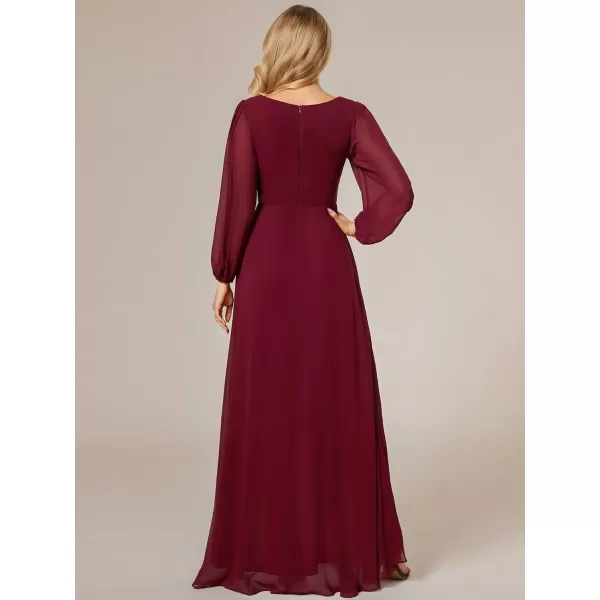 EverPretty Womens Fall Lantern Sleeve A Line High Low Bridesmaid Dresses 02043Burgundy