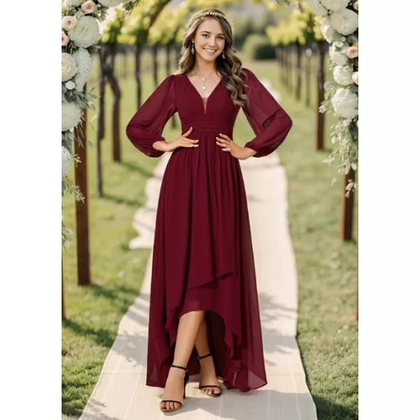 EverPretty Womens Fall Lantern Sleeve A Line High Low Bridesmaid Dresses 02043Burgundy