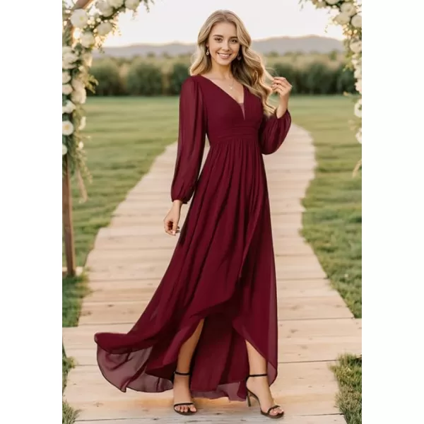 EverPretty Womens Fall Lantern Sleeve A Line High Low Bridesmaid Dresses 02043Burgundy