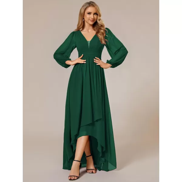 EverPretty Womens Fall Lantern Sleeve A Line High Low Bridesmaid Dresses 02043Dark Green