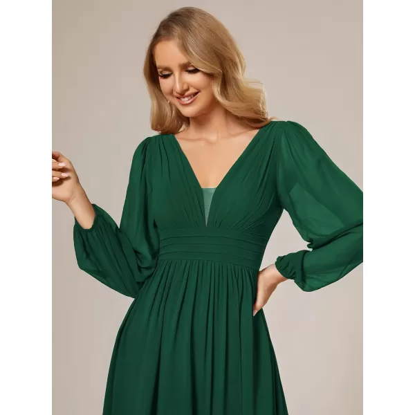 EverPretty Womens Fall Lantern Sleeve A Line High Low Bridesmaid Dresses 02043Dark Green