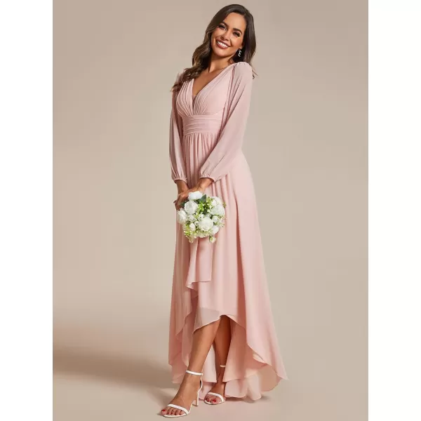 EverPretty Womens Fall Lantern Sleeve A Line High Low Bridesmaid Dresses 02043Pink