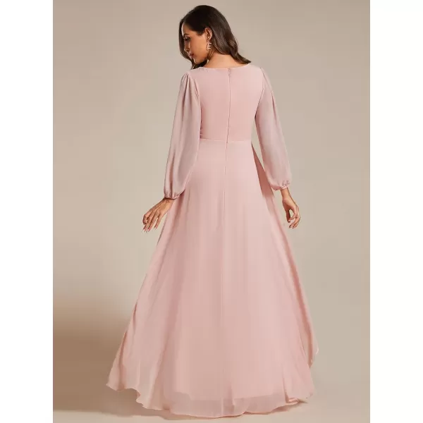 EverPretty Womens Fall Lantern Sleeve A Line High Low Bridesmaid Dresses 02043Pink