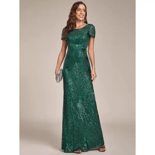 EverPretty Womens Fireworks Embroidered Sequins Short Sleeve Bodycon Evening Dress 01815USADark Green