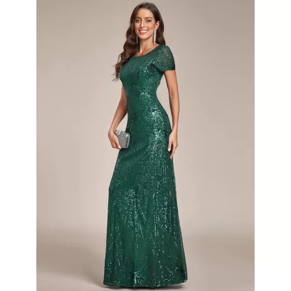 EverPretty Womens Fireworks Embroidered Sequins Short Sleeve Bodycon Evening Dress 01815USADark Green