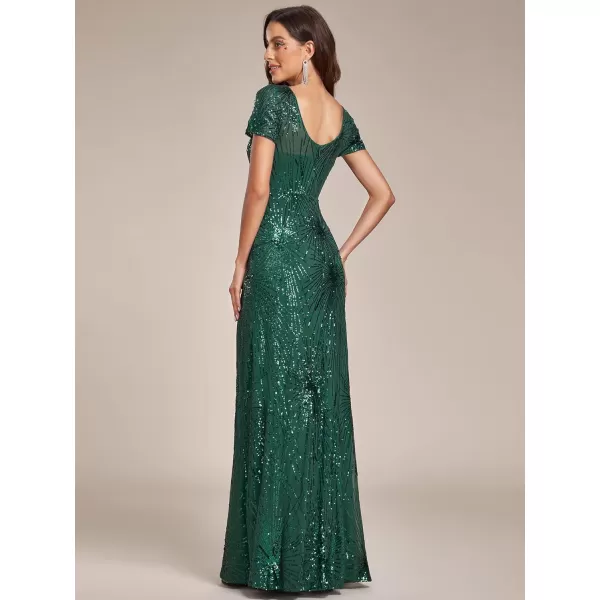 EverPretty Womens Fireworks Embroidered Sequins Short Sleeve Bodycon Evening Dress 01815USADark Green