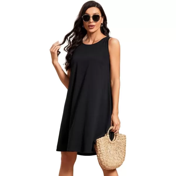 EverPretty Womens Floral Summer Dresses Round Neck Beach Tshirt Sundress Sleeveless Casual Tank Boho Dress Sundresses 01825Black