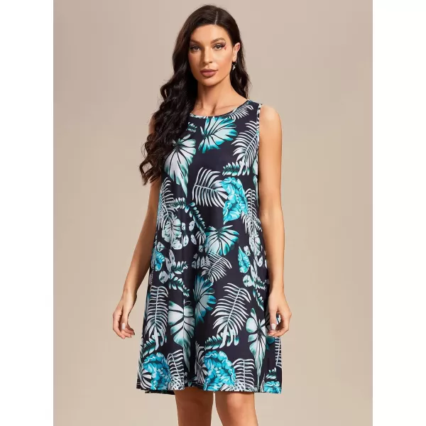 EverPretty Womens Floral Summer Dresses Round Neck Beach Tshirt Sundress Sleeveless Casual Tank Boho Dress Sundresses 01825Black Printed