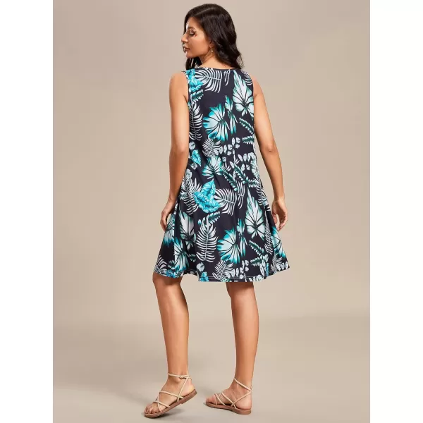 EverPretty Womens Floral Summer Dresses Round Neck Beach Tshirt Sundress Sleeveless Casual Tank Boho Dress Sundresses 01825Black Printed