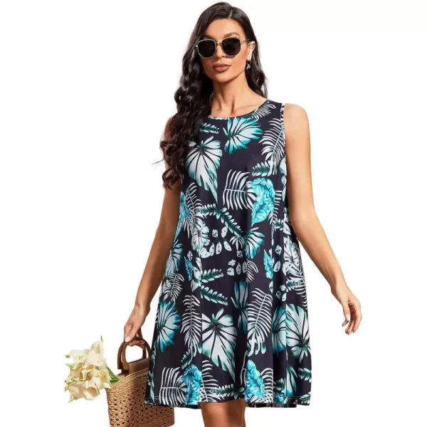 EverPretty Womens Floral Summer Dresses Round Neck Beach Tshirt Sundress Sleeveless Casual Tank Boho Dress Sundresses 01825Black Printed