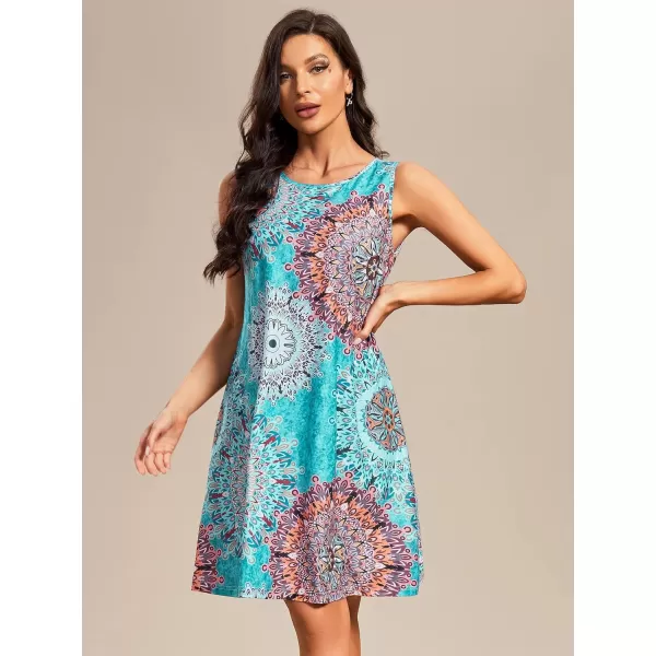 EverPretty Womens Floral Summer Dresses Round Neck Beach Tshirt Sundress Sleeveless Casual Tank Boho Dress Sundresses 01825Bohemian Light Blue
