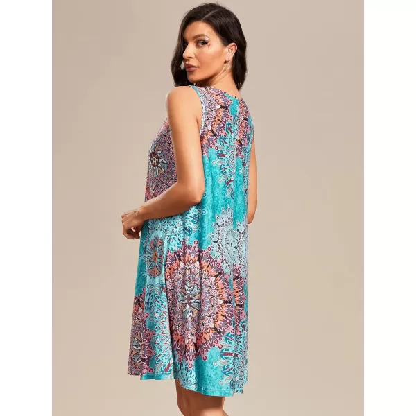 EverPretty Womens Floral Summer Dresses Round Neck Beach Tshirt Sundress Sleeveless Casual Tank Boho Dress Sundresses 01825Bohemian Light Blue