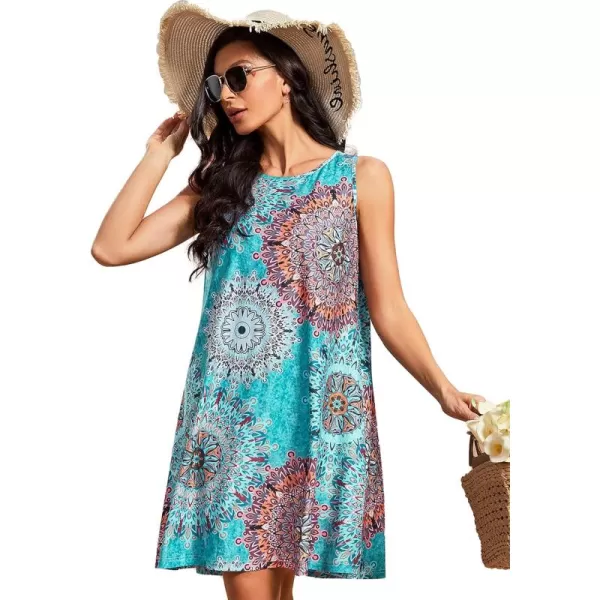 EverPretty Womens Floral Summer Dresses Round Neck Beach Tshirt Sundress Sleeveless Casual Tank Boho Dress Sundresses 01825Bohemian Light Blue