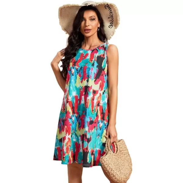 EverPretty Womens Floral Summer Dresses Round Neck Beach Tshirt Sundress Sleeveless Casual Tank Boho Dress Sundresses 01825Multicolor