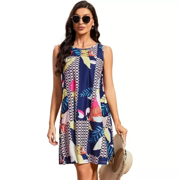 EverPretty Womens Floral Summer Dresses Round Neck Beach Tshirt Sundress Sleeveless Casual Tank Boho Dress Sundresses 01825Printed Geometry