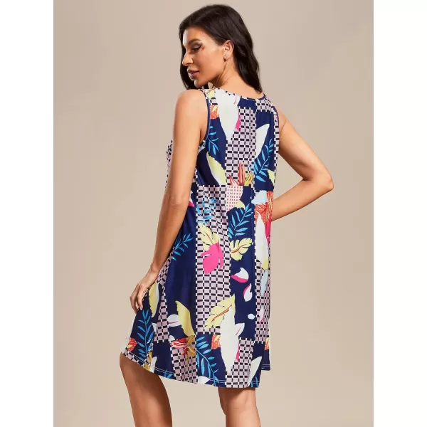 EverPretty Womens Floral Summer Dresses Round Neck Beach Tshirt Sundress Sleeveless Casual Tank Boho Dress Sundresses 01825Printed Geometry
