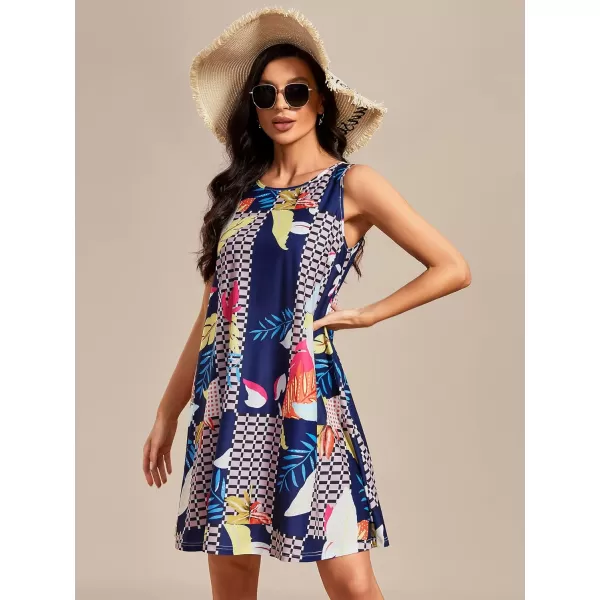 EverPretty Womens Floral Summer Dresses Round Neck Beach Tshirt Sundress Sleeveless Casual Tank Boho Dress Sundresses 01825Printed Geometry