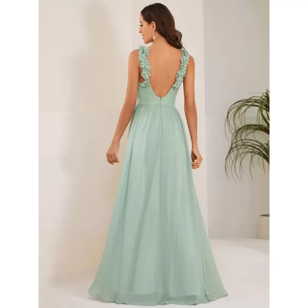 EverPretty Womens Flowy Halterneck Sleeveless Pleated ALine Floor Length Chiffon Bridesmaid Dresses 01693Mint Green