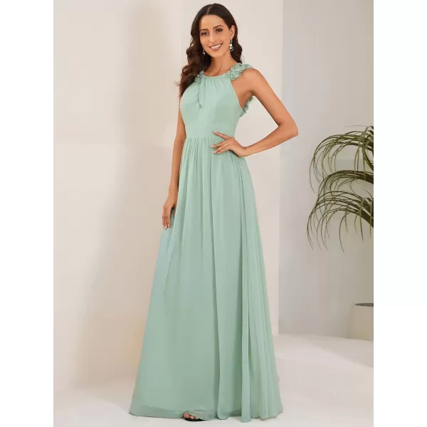 EverPretty Womens Flowy Halterneck Sleeveless Pleated ALine Floor Length Chiffon Bridesmaid Dresses 01693Mint Green