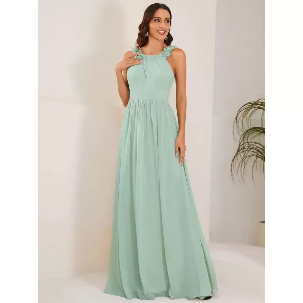 EverPretty Womens Flowy Halterneck Sleeveless Pleated ALine Floor Length Chiffon Bridesmaid Dresses 01693Mint Green