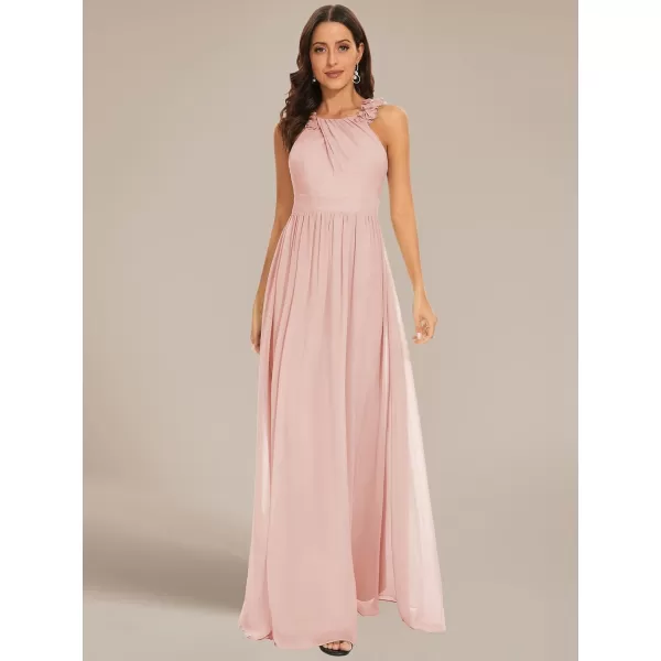 EverPretty Womens Flowy Halterneck Sleeveless Pleated ALine Floor Length Chiffon Bridesmaid Dresses 01693Pink