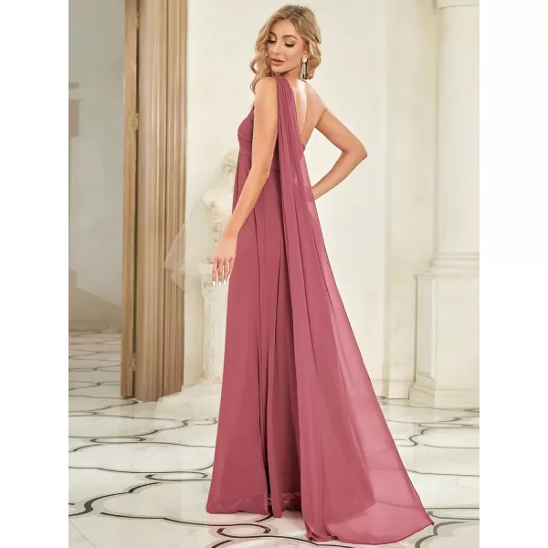 EverPretty Womens Flowy OneShoulder Ruched Bust Long Bridesmaid Dress Evening Gown 09816USACame Brown