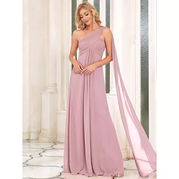 EverPretty Womens Flowy OneShoulder Ruched Bust Long Bridesmaid Dress Evening Gown 09816USADusty Rose