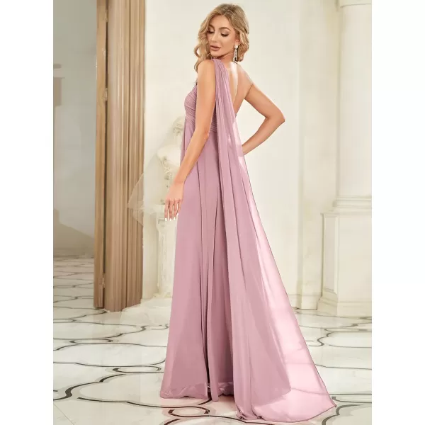 EverPretty Womens Flowy OneShoulder Ruched Bust Long Bridesmaid Dress Evening Gown 09816USADusty Rose