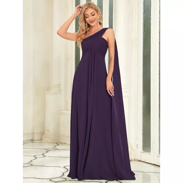 EverPretty Womens Flowy OneShoulder Ruched Bust Long Bridesmaid Dress Evening Gown 09816USAPurple
