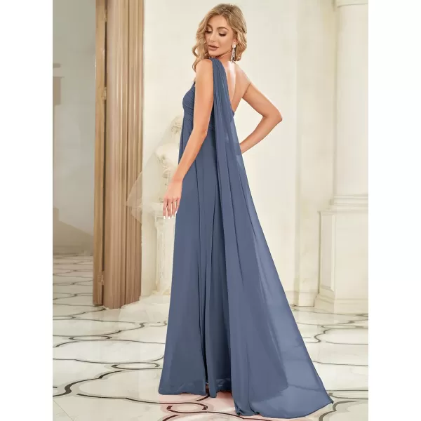 EverPretty Womens Flowy OneShoulder Ruched Bust Long Bridesmaid Dress Evening Gown 09816USAStormy