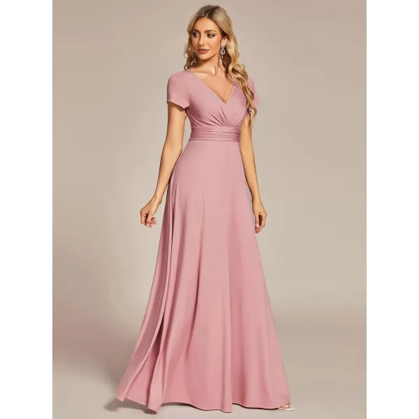 EverPretty Womens Formal Dress Ruched Waist V Neck A Line Bridesmiad Dress with Sleeves 01730Dusty Rose