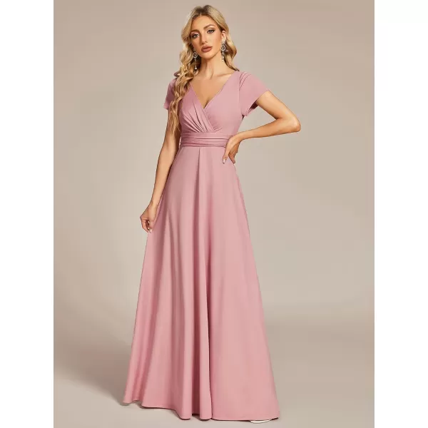 EverPretty Womens Formal Dress Ruched Waist V Neck A Line Bridesmiad Dress with Sleeves 01730Dusty Rose