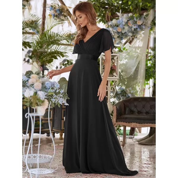 EverPretty Womens Formal Dress Short Sleeve VNeck Evening Dress Floor Length Mother of The Bride Dress 09890Black