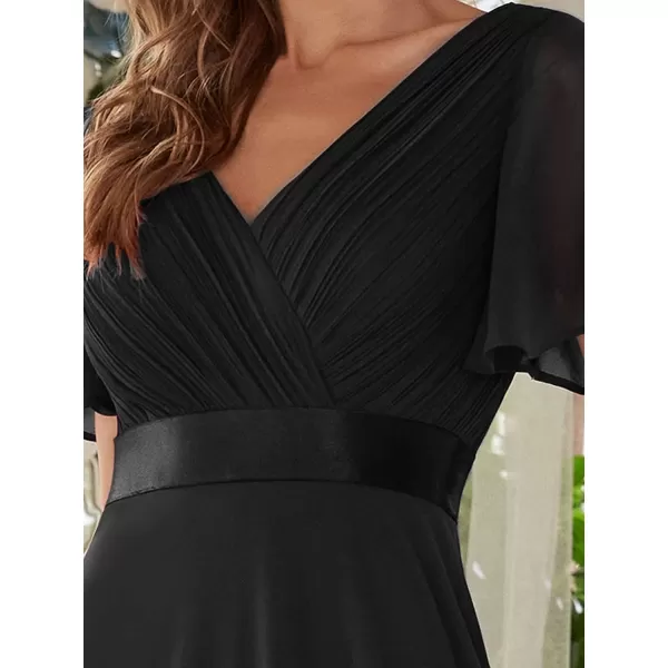 EverPretty Womens Formal Dress Short Sleeve VNeck Evening Dress Floor Length Mother of The Bride Dress 09890Black