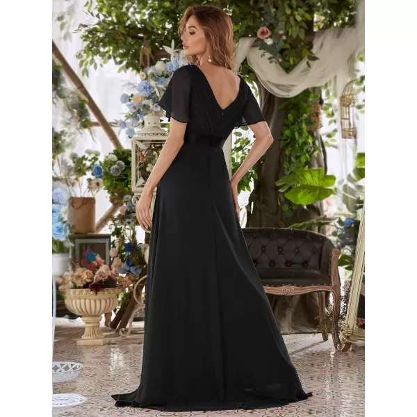 EverPretty Womens Formal Dress Short Sleeve VNeck Evening Dress Floor Length Mother of The Bride Dress 09890Black