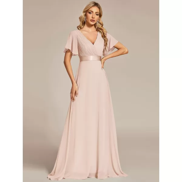 EverPretty Womens Formal Dress Short Sleeve VNeck Evening Dress Floor Length Mother of The Bride Dress 09890Blush