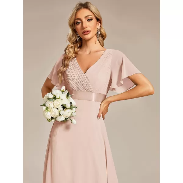 EverPretty Womens Formal Dress Short Sleeve VNeck Evening Dress Floor Length Mother of The Bride Dress 09890Blush