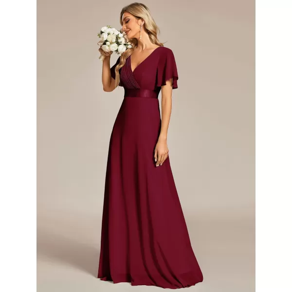 EverPretty Womens Formal Dress Short Sleeve VNeck Evening Dress Floor Length Mother of The Bride Dress 09890Burgundy