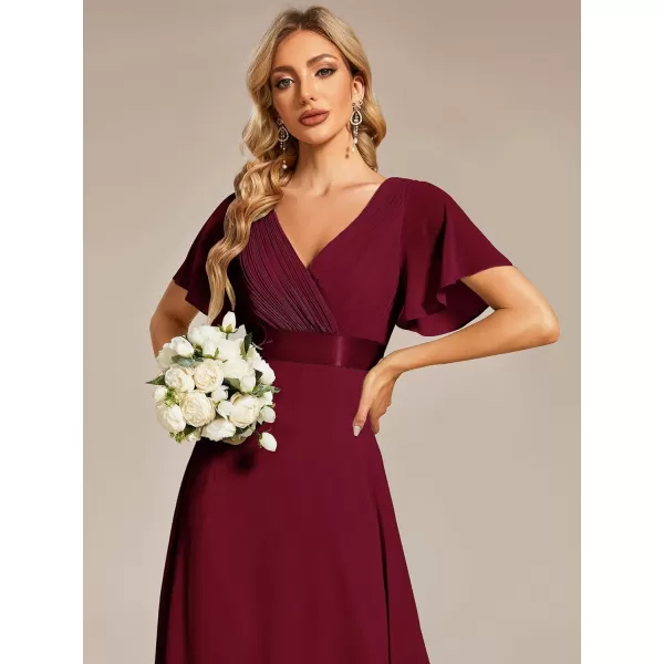 EverPretty Womens Formal Dress Short Sleeve VNeck Evening Dress Floor Length Mother of The Bride Dress 09890Burgundy