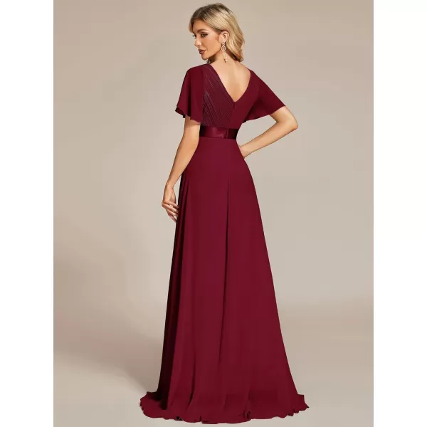 EverPretty Womens Formal Dress Short Sleeve VNeck Evening Dress Floor Length Mother of The Bride Dress 09890Burgundy